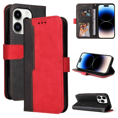 iPhone 15 Pro Max Stitching-color Leather Phone Case - Red