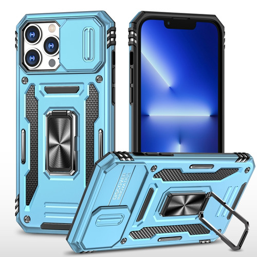 iPhone 15 Pro Max Armor PC + TPU Camera Shield Phone Case - Light Blue