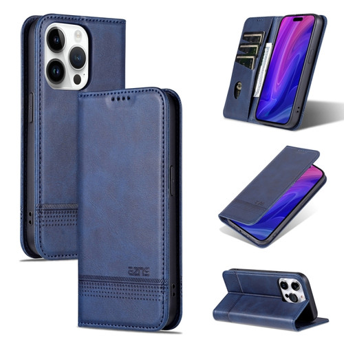 iPhone 15 Pro Max AZNS Magnetic Calf Texture Flip Leather Phone Case - Dark Blue