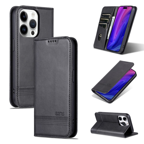 iPhone 15 Pro Max AZNS Magnetic Calf Texture Flip Leather Phone Case - Black