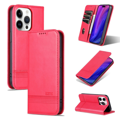 iPhone 15 Pro Max AZNS Magnetic Calf Texture Flip Leather Phone Case - Red