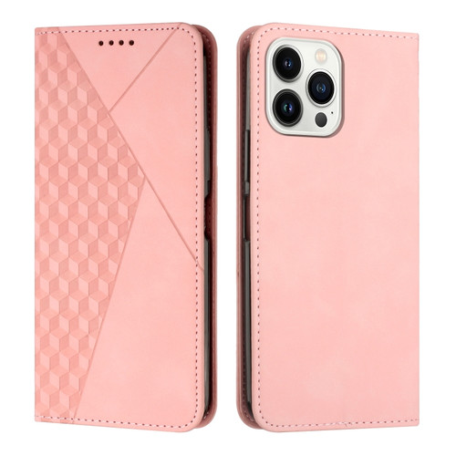 iPhone 15 Pro Max Diamond Splicing Skin Feel Magnetic Leather Phone Case - Rose Gold