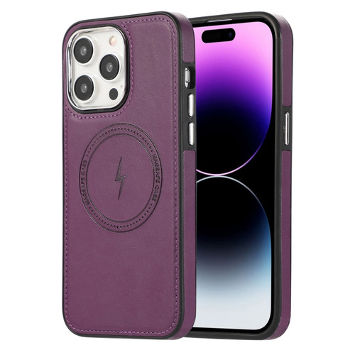 iPhone 15 Pro Max Side Leather Magsafe Phone Case - Dark Purple