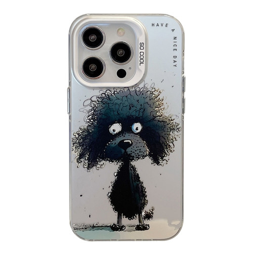 iPhone 15 Pro Max Animal Pattern Oil Painting Series PC + TPU Phone Case - Black Dog