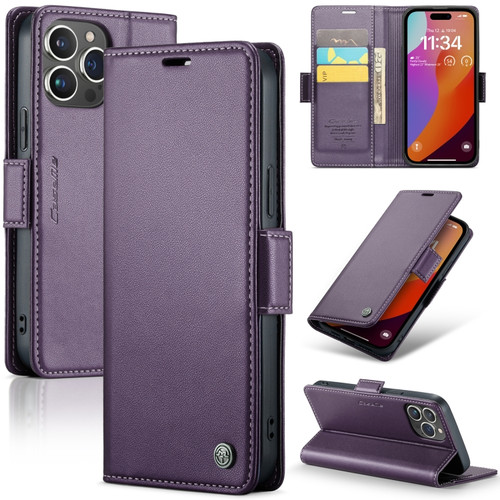iPhone 15 Pro Max CaseMe 023 Butterfly Buckle Litchi Texture RFID Anti-theft Leather Phone Case - Pearly Purple