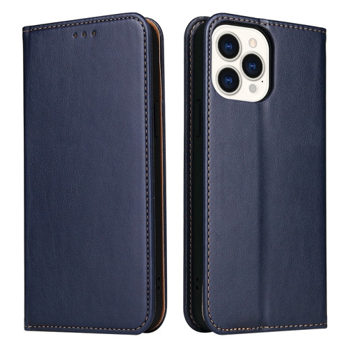 iPhone 15 Pro Max Fierre Shann PU Genuine Leather Texture Phone Case - Blue