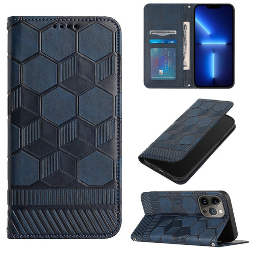 iPhone 15 Pro Max Football Texture Magnetic Leather Flip Phone Case - Dark Blue