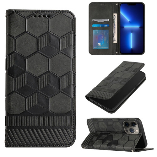 iPhone 15 Pro Max Football Texture Magnetic Leather Flip Phone Case - Black