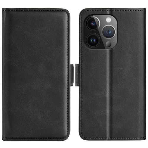 iPhone 15 Pro Max Dual-side Magnetic Buckle Horizontal Flip Leather Phone Case - Black