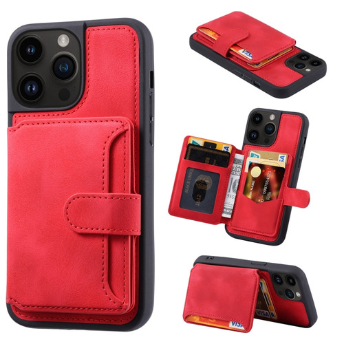 iPhone 15 Pro Max Skin Feel Dream RFID Anti-theft PU Card Bag Phone Case - Red