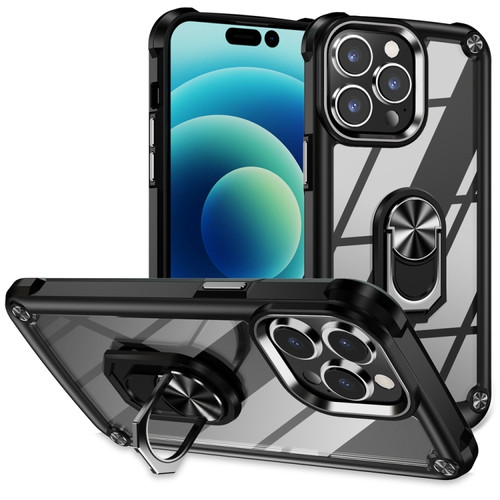 iPhone 15 Pro Max TPU + PC Lens Protection Phone Case with Ring Holder - Black