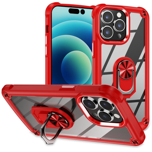 iPhone 15 Pro Max TPU + PC Lens Protection Phone Case with Ring Holder - Red