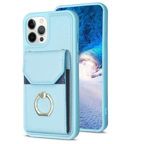 iPhone 15 Pro Max BF29 Organ Card Bag Ring Holder Phone Case - Blue