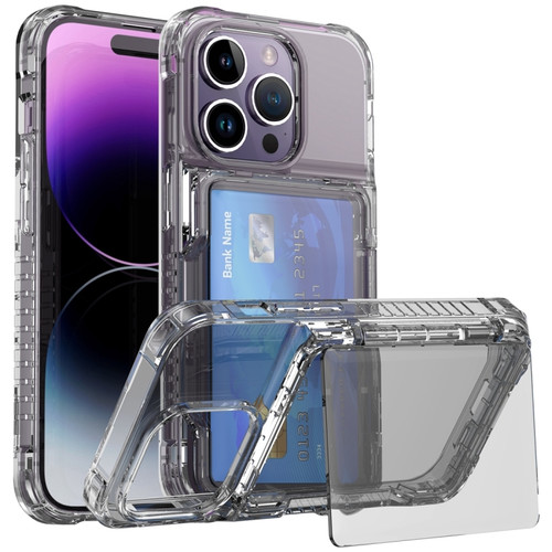 iPhone 15 Pro Max Crystal Clear Flip Card Slot Phone Case - Transparent Black