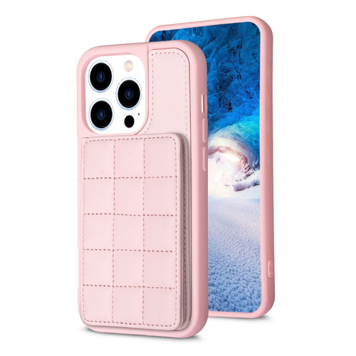 iPhone 15 Pro Max Grid Card Slot Holder Phone Case - Pink