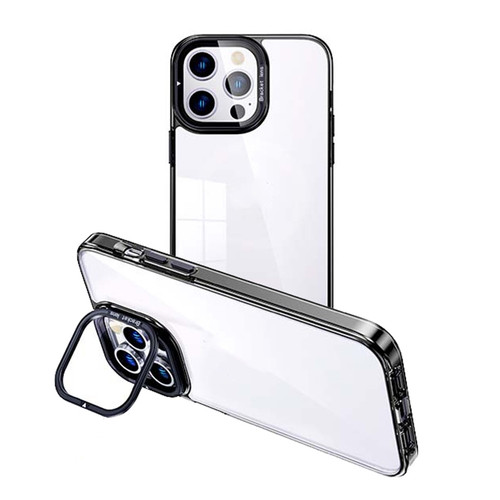 iPhone 15 Pro Max Invisible Camera Holder Transparent Phone Case - Black
