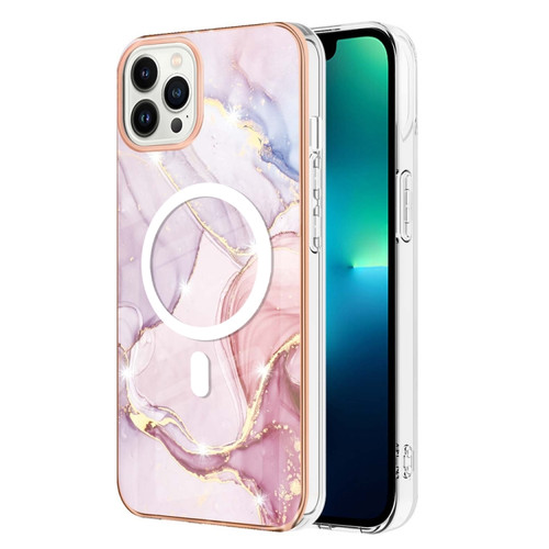 iPhone 15 Pro Max Marble Pattern Dual-side IMD Magsafe TPU Phone Case - Rose Gold 005