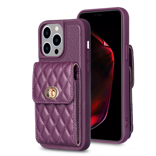 iPhone 15 Pro Max Vertical Wallet Rhombic Leather Phone Case - Dark Purple
