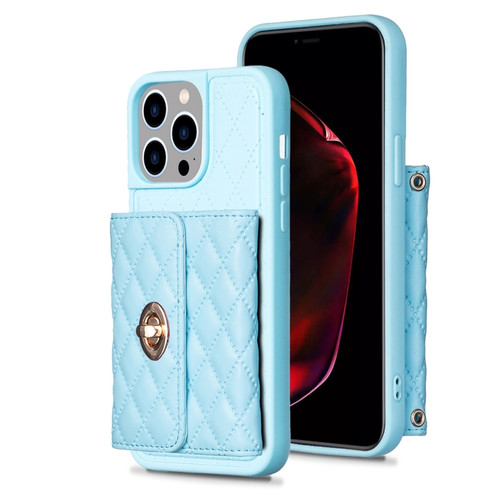 iPhone 15 Pro Max Horizontal Wallet Rhombic Leather Phone Case - Blue