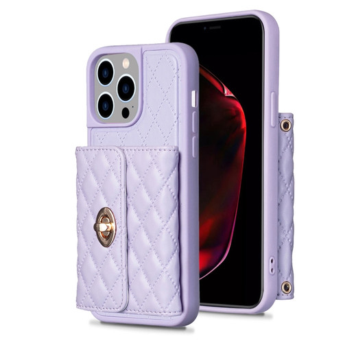 iPhone 15 Pro Max Horizontal Wallet Rhombic Leather Phone Case - Purple