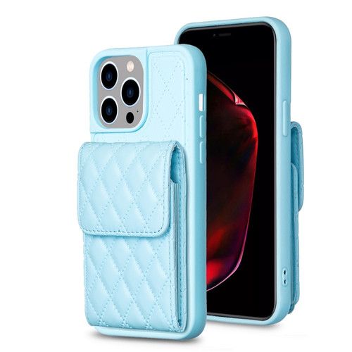 iPhone 15 Pro Max Vertical Wallet Rhombic Leather Phone Case - Blue