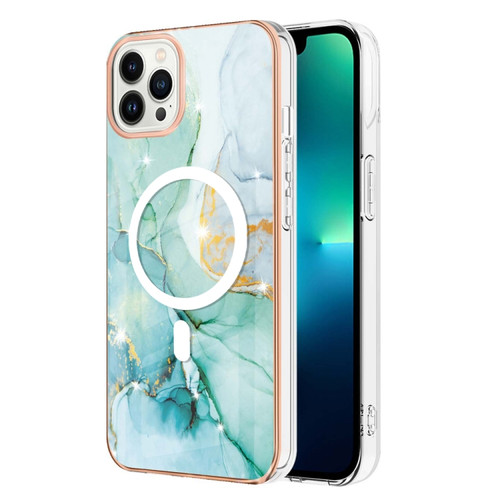 iPhone 15 Pro Max Marble Pattern Dual-side IMD Magsafe TPU Phone Case - Green 003