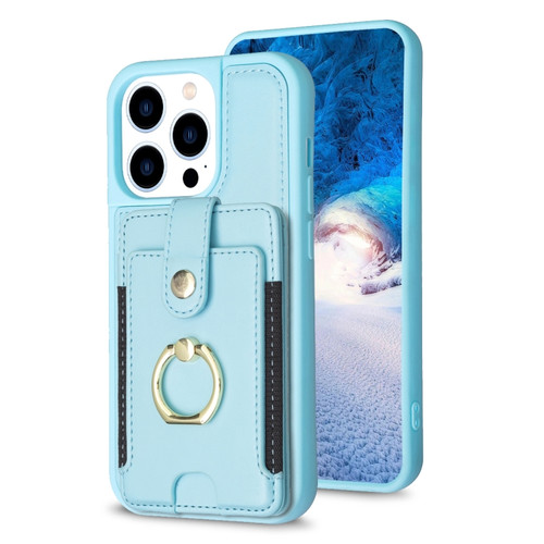 iPhone 15 Pro Max BF27 Metal Ring Card Bag Holder Phone Case - Blue