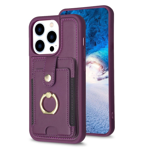 iPhone 15 Pro Max BF27 Metal Ring Card Bag Holder Phone Case - Dark Purple