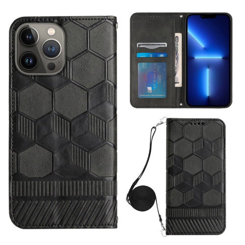 iPhone 15 Pro Max Crossbody Football Texture Magnetic PU Phone Case - Black