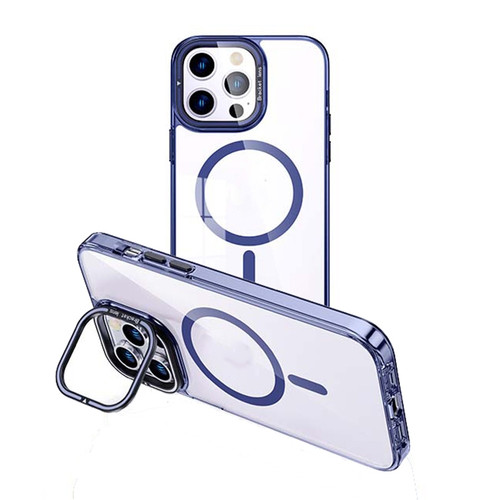 iPhone 15 Pro Max MagSafe Magnetic Invisible Holder Transparent Phone Case - Blue