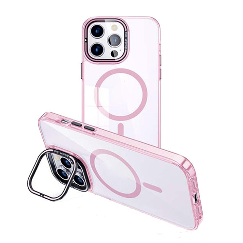 iPhone 15 Pro Max MagSafe Magnetic Invisible Holder Transparent Phone Case - Pink