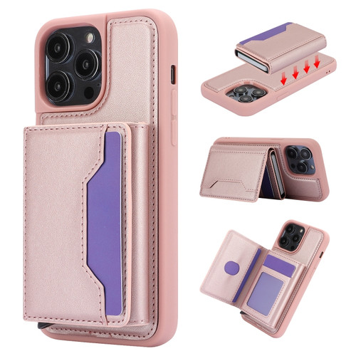 iPhone 15 Pro Max RFID Anti-theft Detachable Card Bag Leather Phone Case - Pink