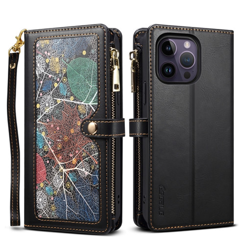 iPhone 15 Pro Max ESEBLE Star Series Lanyard Zipper Wallet RFID Leather Case - Black