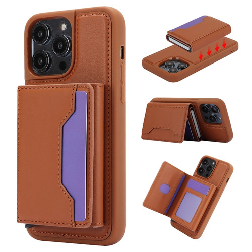iPhone 15 Pro Max RFID Anti-theft Detachable Card Bag Leather Phone Case - Brown