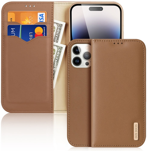 iPhone 15 Pro Max DUX DUCIS Hivo Series Cowhide + PU + TPU Flip Phone Case - Brown