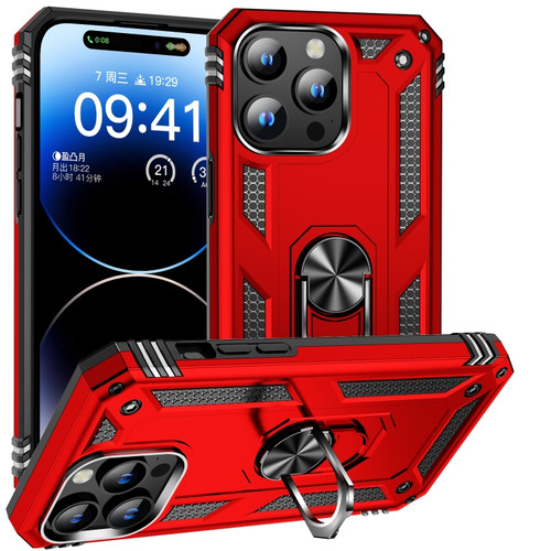 iPhone 15 Pro Shockproof TPU + PC Phone Case with Holder - Red