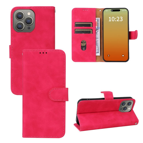 iPhone 15 Pro Skin Feel Magnetic Flip Leather Phone Case - Rose Red
