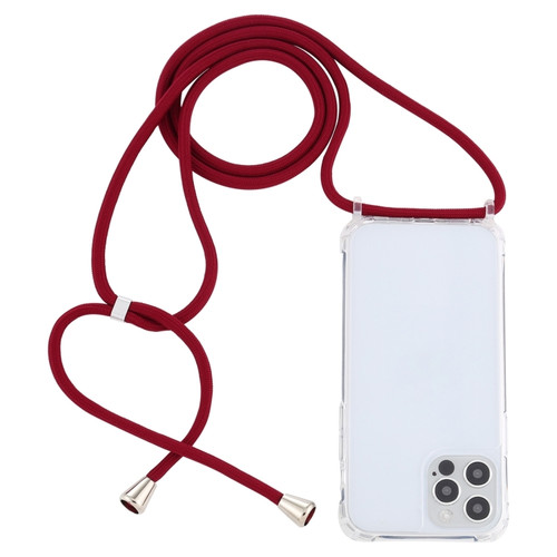 iPhone 15 Pro Transparent Acrylic Airbag Shockproof Phone Protective Case with Lanyard - Claret