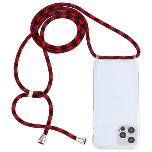 iPhone 15 Pro Transparent Acrylic Airbag Shockproof Phone Protective Case with Lanyard - Red Black