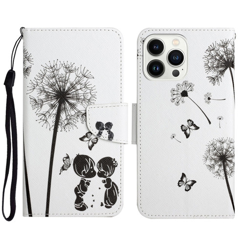 iPhone 15 Pro 3D Colored Drawing Flip Leather Phone Case - Dandelions