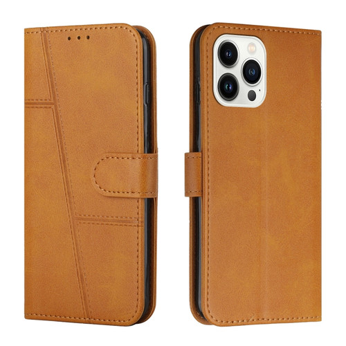 iPhone 15 Pro Stitching Calf Texture Buckle Leather Phone Case - Yellow