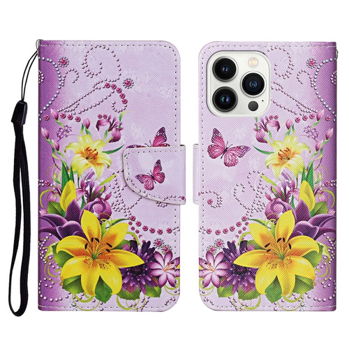 iPhone 15 Pro 3D Colored Drawing Flip Leather Phone Case - Yellow Flowers