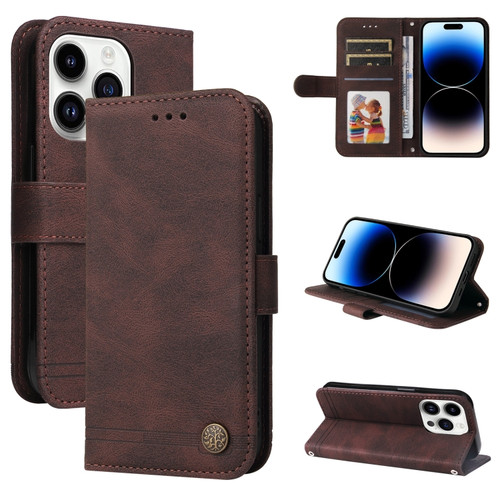 iPhone 15 Pro Skin Feel Life Tree Leather Phone Case - Brown