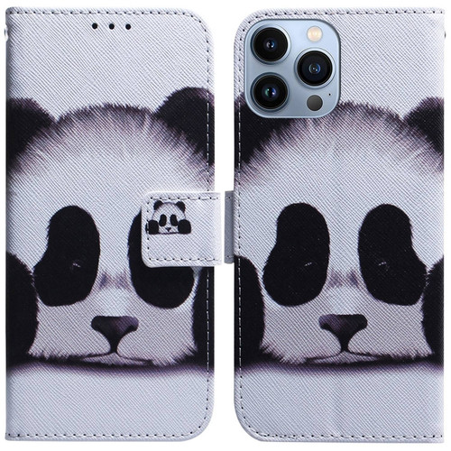 iPhone 15 Pro Coloured Drawing Flip Leather Phone Case - Panda
