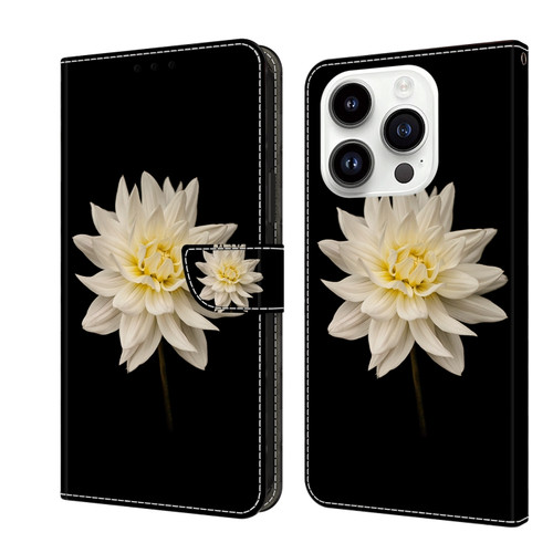 iPhone 15 Pro Crystal 3D Shockproof Protective Leather Phone Case - White Flower