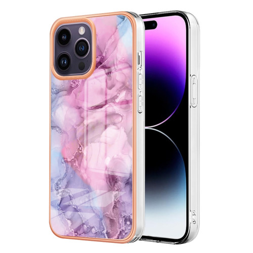 iPhone 15 Pro Electroplating Marble Dual-side IMD Phone Case - Pink 013