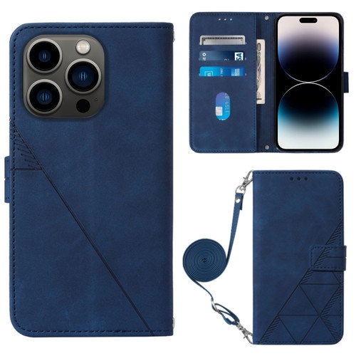 iPhone 15 Pro Crossbody 3D Embossed Flip Leather Phone Case - Blue