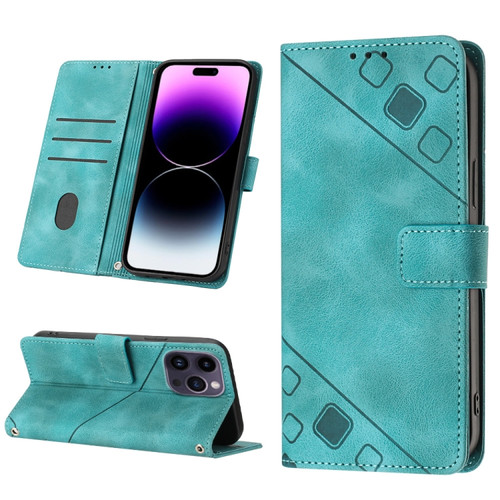 iPhone 15 Pro Skin-feel Embossed Leather Phone Case - Green