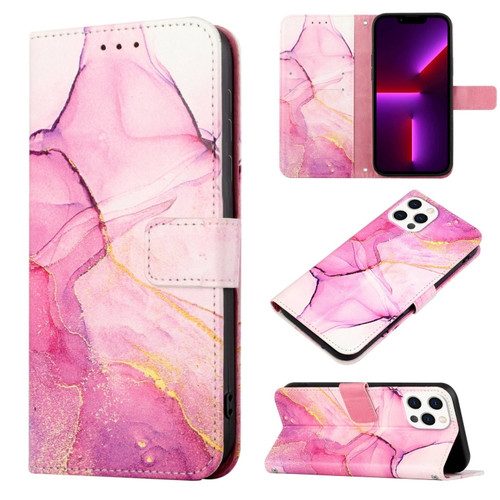 iPhone 15 Pro PT003 Marble Pattern Flip Leather Phone Case - Pink Purple Gold LS001