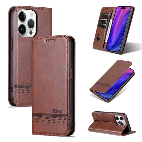 iPhone 15 Pro AZNS Magnetic Calf Texture Flip Leather Phone Case - Dark Brown